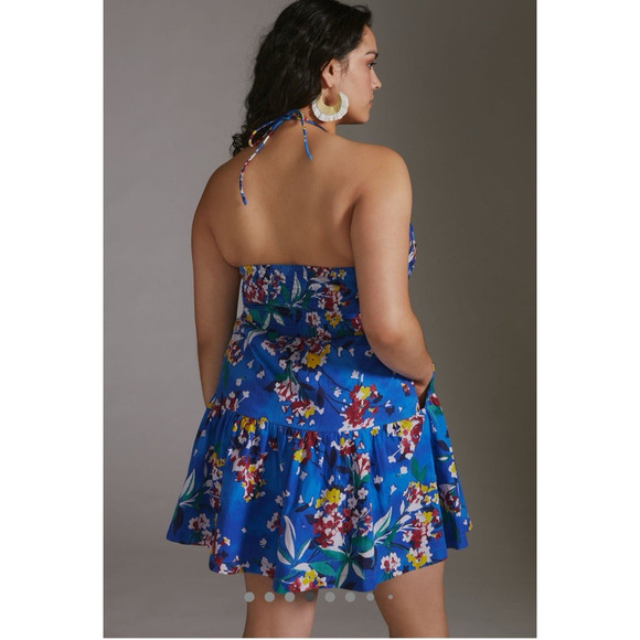 NEW Anthropologie Plus Size Emily Halter Mini Dress Blue Pockets Halter 3X $140 - Picture 4 of 16